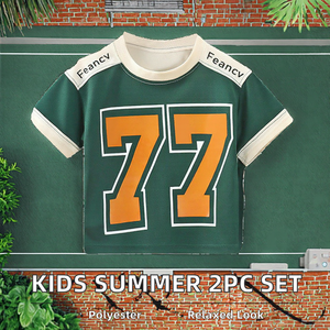 ชุดกีฬาเด็ก 2 ชิ้น ผ้าโพลีเอสเตอร์ สำหรับเด็กชายและเด็กหญิง อายุ 2-15 ปี เสื้อยืดแขนสั้น สไตล์ลำลอง สำหรับฤดูร้อน ราคาส่งถูก - Product Image 2