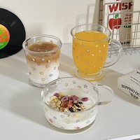 Tasse à café, lait ou eau en verre sodocalcique écologique, aux couleurs éclatantes et aux motifs étoilés, au design attrayant, style dessin animé, pour fille