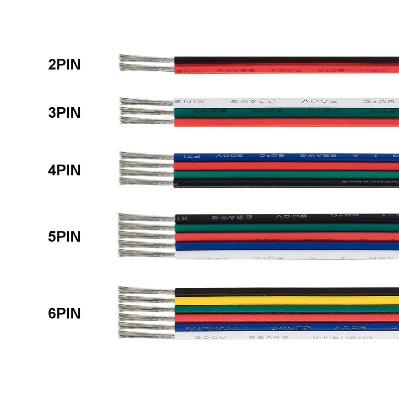 3ピンワイヤー24 56コア22AWGケーブル錫メッキ銅JSTコネクタケーブルWS2812B RGB RGBW 5050 LEDストリップライト用電気ワイヤー