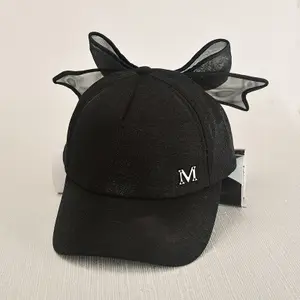 新款夏季韩国春帽M粉色帽子带大蝴蝶结弯边帽棒球帽遮阳帽女式遮阳帽