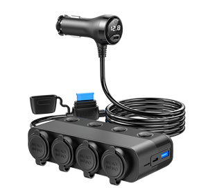 محول شاحن سيارة Gaoyi بـ 4 مخارج وقوة 216 واط مع 3 منافذ USB ومنفذ تيار مستمر 12 فولت/24 فولت - Product Image 1