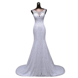 Elegant Mermaid Wedding Dress V-Neck Lace Slim Fit White Gown - Product Image 5