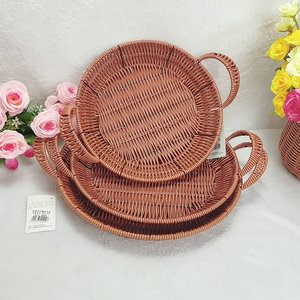 Rattan Snack Plate Double Handle Rectangular Oval Serving Tray For Restaurant Fruit Storage <b>Basket</b> - Product Image 2