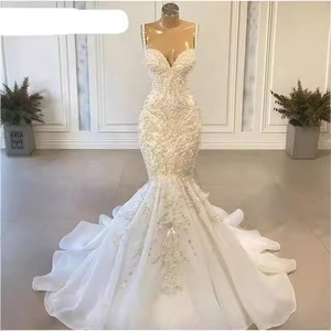Mermaid Wedding Dress Fishtail Beaded Lace Strapless Sweetheart Neckline Chiffon With Beading Natural Waistline Zipper Closure - Product Image 2