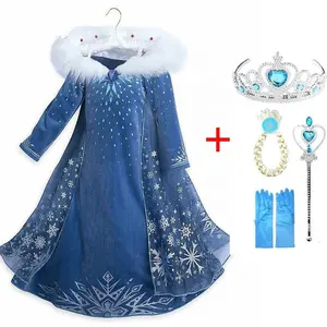 2023 New Elsa Dress Girls Party Vestidos Cosplay Girl Clothing Anna Snow Queen Print Birthday Princess Dress Kids Costume