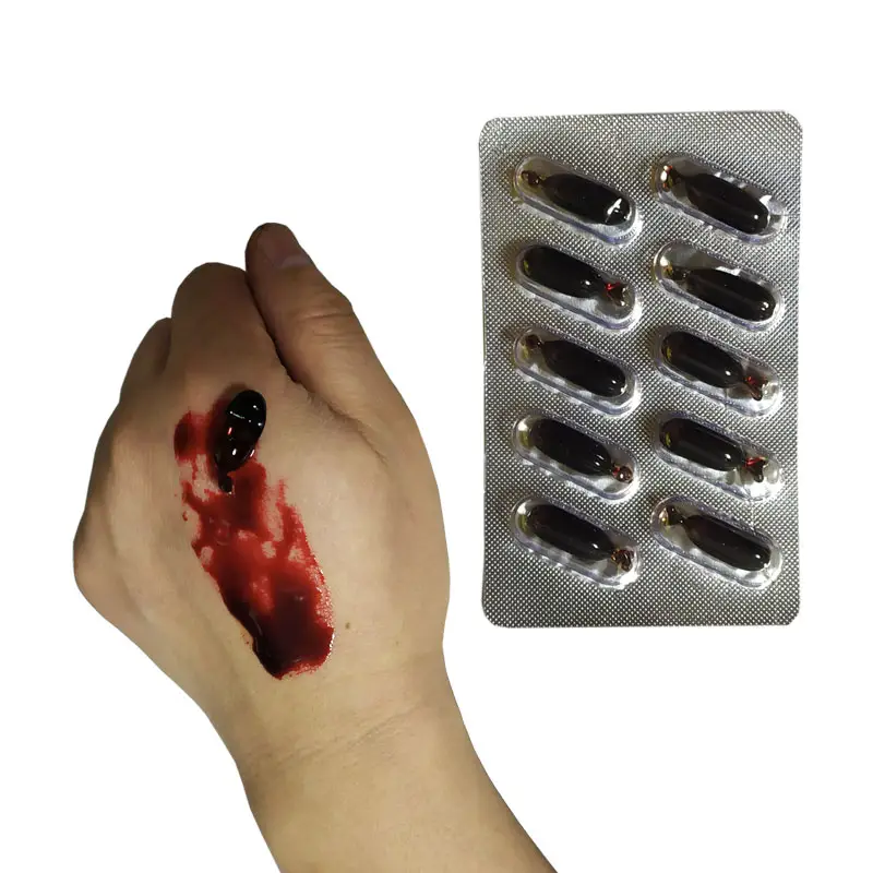 Plasma Halloween Cos Props Plasma Artificiel Sang Réaliste Vomissements de Sang Capsule