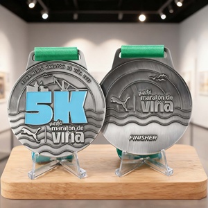 Médailles de course et de marathon en alliage de zinc, finition argent antique, avec logo émaillé, design 21k 5k, vente en gros, offre spéciale - Product Image 3