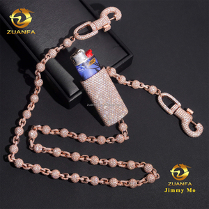Étui à briquet personnalisé de luxe pour rappeur, en or rose, GRA Hip Hop Iced Out, en argent 925, avec moissanite VVS <span class=keywords><strong>et</strong></span> chaîne à perles - Product Image 1
