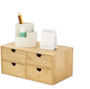 Original Bambus Holz Schreibtisch Aufbewahrungs-Organisationsbox Mini-Schreibtisch-Schublade-Organisator