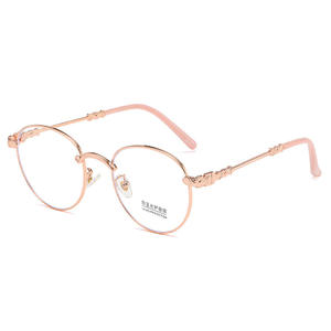 Monture de lunettes ronde en métal Qianai pour femmes, anti-lumière bleue, protection UV, petite taille, verres PC, style rétro - Product Image 2