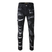 Pantalon en jean crayon pour homme Ds323, mode urbaine, taille mi-haute, déchiré, effet éclaboussures, trous, printemps, été, automne, hiver - Lavé