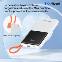 Miccell Pengisi Daya Cepat 22.5W PD 10000mAh Baterai Eksternal Dengan Layar LED Pengisi Daya Kabel Terintegrasi Pengisi Daya Untuk iPhone Android