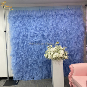 NIKA - <span class=keywords><strong>Fondo</strong></span> de Tul Azul con Volantes Hecho a Mano y Personalizado, Panel de Tela de Tul Azul para Decoración de Paredes en Bodas y Fiestas, <span class=keywords><strong>Fondo</strong></span> para Fotos - Product Image 1