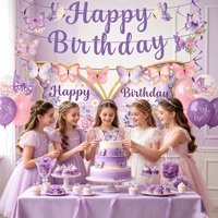 Nouvel Arrivage Guirlandes Papillons Violets Style Anime Joyeux Anniversaire Décorations de Fête en Papier à Suspendre pour Adultes Utilisation Intérieure