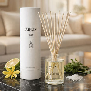 Aikun Natural 120ml Clear Glass <b>Bottle</b> Cylinder Box IP16 Citrus Lemon Fragrance Plant Based <b>Reed</b> <b>Diffuser</b> For Kitchen Scene - Product Image 1