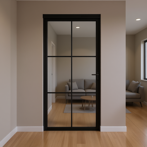 Porte coulissante intérieure en aluminium noir 36,6x79,3 pouces, verre ESG, design contemporain, isolation thermique, fonctionnement manuel - Product Image 2