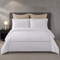 Parure de lit brodée motif losanges champagne, housse de couette blanche, taies d'oreiller, linge de lit d'hôtel avec bordure diamantée
