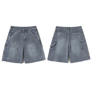 Shorts <span class=keywords><strong>en</strong></span> jean personnalisés de qualité, respirants, amples, déchirés, style charpentier, délavés à l'acide, streetwear - Product Image 1