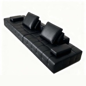 Sofá Laurence de Cuero Genuino para Sala de Estar, Sofá Grande de Piel de Vacuno de Primera Capa para Familias, Sofá Negro para Sala de Estar - Product Image 1
