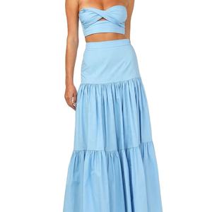 ชุดเสื้อผ้าผู้หญิงขายดีประจำปี 2025 สำหรับฤดูร้อน เสื้อคอปกแบบไม่สมมาตร กระโปรงยาวทรงระบาย ลายเรียบ ชุดเซ็ตแบบชิ้นเดียวความยาวสั้น - Product Image 2