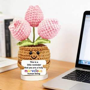 Muñeco de Ganchillo de Tulipanes Tejidos a Mano, Serie de Plantas en Maceta, con Tarjeta de Regalo de Energía Positiva, Superventas Transfronterizo - Product Image 6