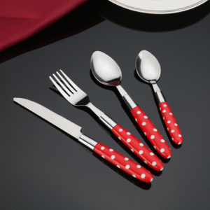 Ensemble de couverts en acier inoxydable à poignée à pois, cuillère, couteau, fourchette, cuillère à café, 24 pièces - Product Image 5