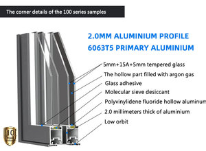 En stock Échantillon 4 Panneaux Moderne Low E Double Verre Trempé avec Argon Casse Thermique Aluminium Porte Coulissante 2 Rails - Product Image 4