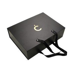 Custom Logo Luxury Paper <b>Black</b> Gold Folding Rigid Hardbox Magnet Magnetic <b>Gift</b> Packaging <b>Box</b> With Ribbon Handle - Product Image 4