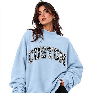 Customized Design <b>Lightweight</b> Oversized Mock Neck Full Sleeves Drop Shoulder Pullover <b>Sweatshirt</b> for <b>Women's</b> Winter Autumn Front - Product Image 1