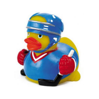 Canards en caoutchouc de hockey sur glace personnalisés, jouets en caoutchouc miniatures avec casque de hockey, conception OEM