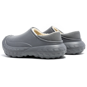Thick Soled <b>Platform</b> Slippers With Fleece Lining Warm Outdoor Slip On Shoes For Men Solid Color Khaki Gray Black - Product Image 5