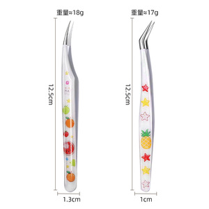 Pince à cils Hongjun en acier inoxydable, pointe de précision pour extensions de cils, avec motif fruité - Product Image 5