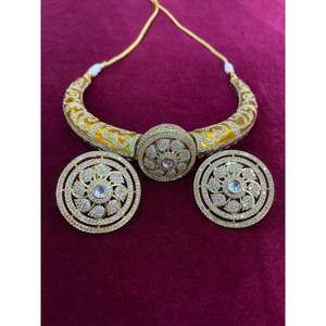 Kundan Minakari Hasli Kanthi gargantilla collar conjunto con tachuelas Rajsathani Rajwada Haar collar de boda indio - Product Image 5