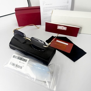 Lunettes de <span class=keywords><strong>soleil</strong></span> de <span class=keywords><strong>marque</strong></span> de haute qualité avec étui, protection UV400, monture métallique sans bords taillée au diamant, lunettes de créateur en métal - Product Image 5