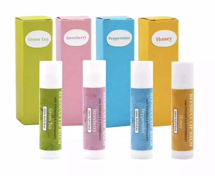 Private Label 4 frutti balsamo per le labbra Stick Vegan Organic Fruit menta piperita tè verde fragola miele bambini Chap stick balsamo per le labbra personalizzato