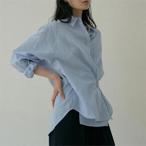 Camicie da <span class=keywords><strong>donna</strong></span> firmate in cotone Lyocell camicie a pipistrello larghe con bottone a manica lunga tasche Casual tinta unita per la primavera - Product Image 3
