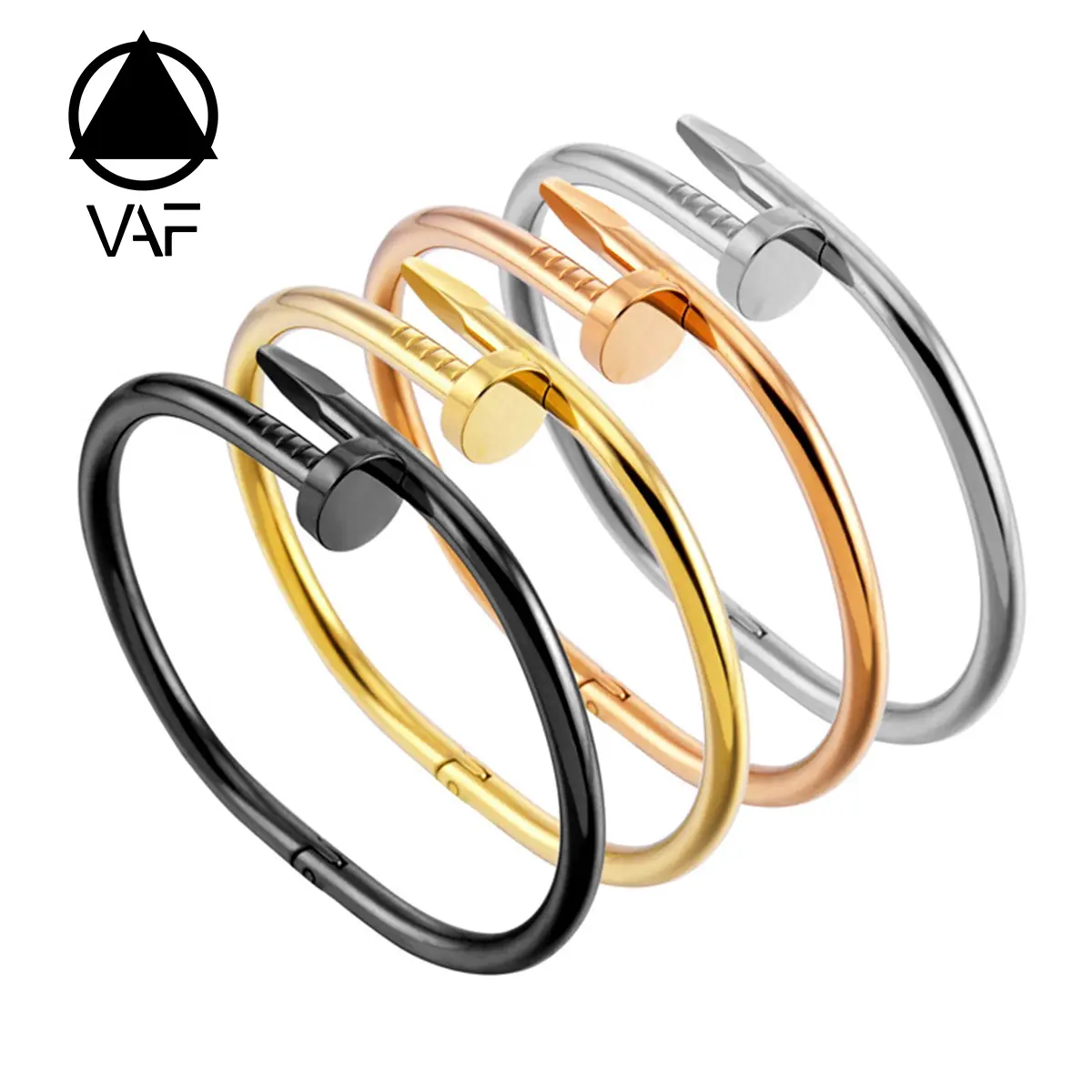 VAF Women Open Nail Bangle Bracelet Stainless Steel 18K Gold Rose Black Sliver Plated Jewelry Bracelet