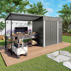 Abri métallique 4x12FT à pignon incliné, combinaison pergola à côtés ouverts en acier galvanisé, pour rangement extérieur, jardin et cour arrière - Product Image 6