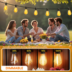S14 100ft IP65 LED Solar <b>String</b> Waterproof Outdoor Garden 50 Bulbs 2700K Warm White Remote Control Dimmable Lithium Battery - Product Image 3