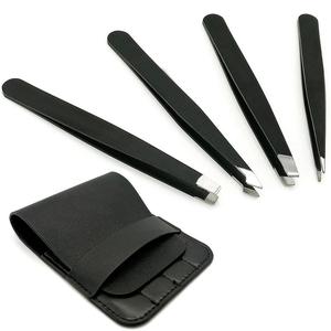 Ensemble de pinces à épiler pour sourcils, 4 pièces, pinces à épiler professionnelles en acier inoxydable à pointe inclinée, pochette, pinces à épiler écologiques antistatiques - Product Image 1