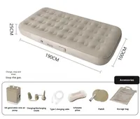 Matelas pneumatique d'extérieur avec dessus floqué, lit double, gonflage entièrement automatique, dossier inclinable, longueur 200 cm, pour le camping