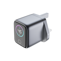 Chargeur rapide mini GaN 45W avec écran intelligent IA et adaptateur de voyage UK pour appareil photo, téléphone, tablette (QC3.0/PD3.0)