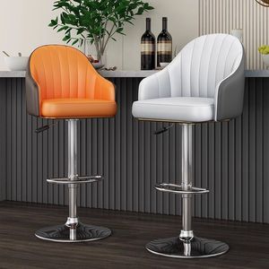 Taburete de bar con respaldo, estructura cromada, giratorio 360 grados, altura ajustable para uso comercial y doméstico - Product Image 3