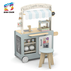 Juguete de juego de simulación de madera para niños, supermercado, tienda de comestibles con soporte de carrito de tendero de helado para juego de cocina W10A273 - Product Image 4