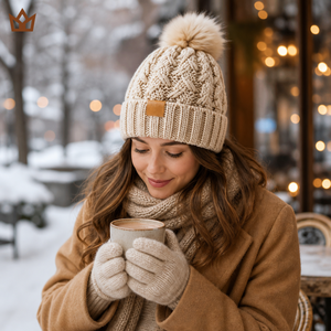 Bonnet en tricot torsadé épais doublé polaire pour femme avec pompon en fausse <span class=keywords><strong>fourrure</strong></span> – Vente en gros, OEM, logo personnalisé, marque privée - Product Image 3
