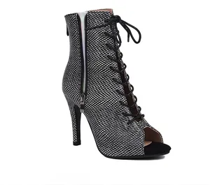 Da Lộn Màu Đen Khiêu Vũ Latin Khởi Động Cao Gót Mềm Jazz Hiện Đại Phòng Khiêu Vũ Bên Miễn Phí Giày Khiêu Vũ Cho Phụ Nữ - Product Image 6