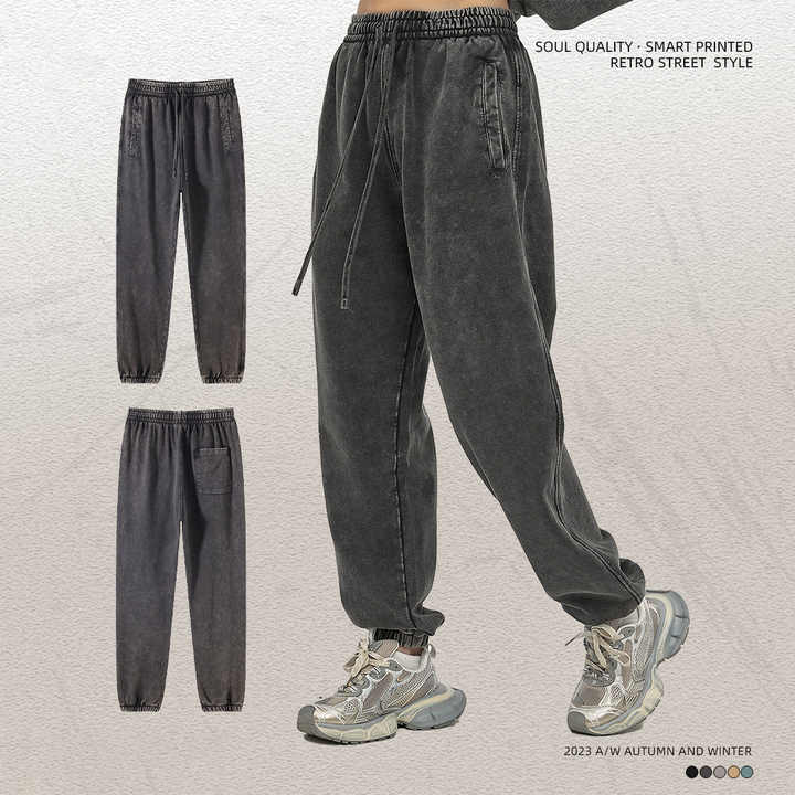 Xinglan 100% Cotton Vintage Heavy Weight Acid Washed Sweat Pants