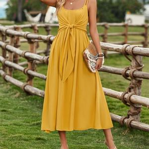 Vestido Casual de Verano, Estilo Fresco y Modesto, Color Sólido, Corte en A, para Mujer - Product Image 3