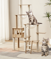 Arbre à chat de luxe en bois de style japonais, grand, à six niveaux, structure d'escalade toutes saisons, plateforme de saut pour chat avec deux couchages en forme de capsule