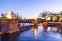 Corten Stahl Wasser brunnen Gas Feuerstelle Schwimmbad dekorative Außen feuer und Terrasse runde Wasser Feuerschale